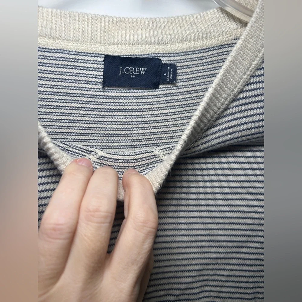 J. Crew Men's V-Neck Sweater - Navy and Cream Stripes